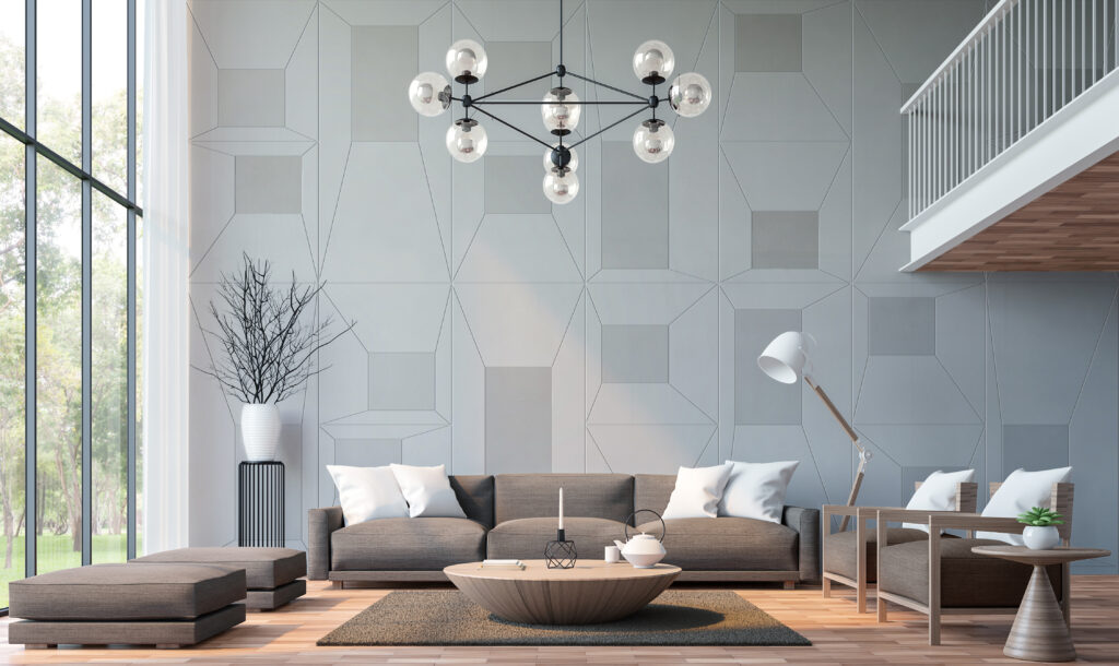 Modern living room with mezzanine 3d rendering image