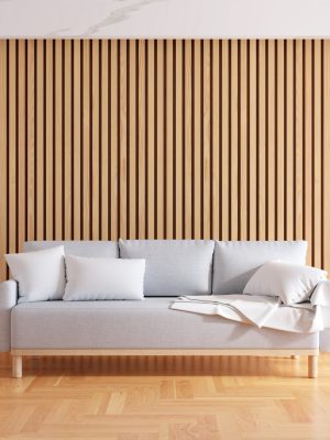 Gray sofa in living room interior with copy space for mock up, 3D rendering